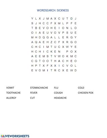 Wordsearch Sickness