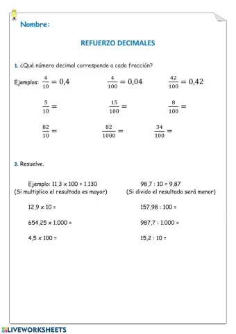 Refuerzo 1 decimales 4º