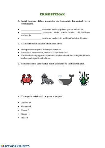 Ekosistema, -adi, galderak?-