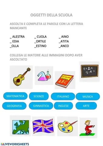 Gli oggetti di scuola