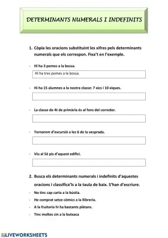 Determinants numerals i indefinits