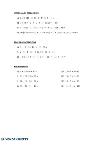 Números enteros. Jerarquía de operaciones