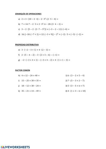 Números enteros. Jerarquía de operaciones