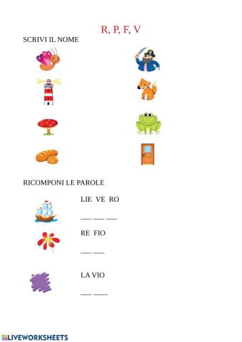 Parole con F, V, L, P
