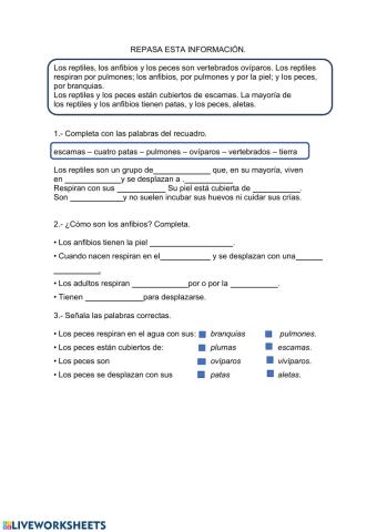 Reptiles, anfibios y peces