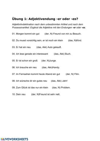 Adjektiv unbestimmte Artikel