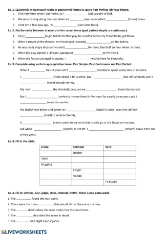 Past Perfect Simple, Continuous, Past Simple, Crime Quiz