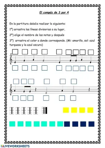 El compás de 3 por 4 y las notas mi, sol y la