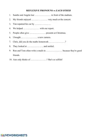 REFLEXIVE PRONOUNS vs EACH OTHER