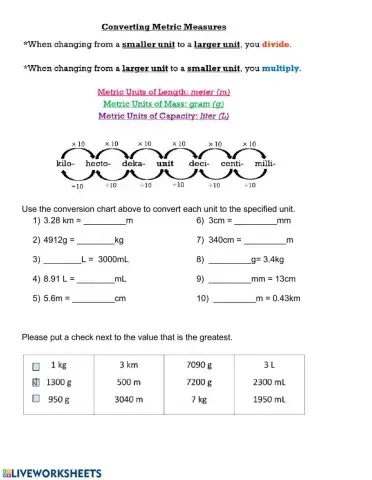 Metric Conversions Practice