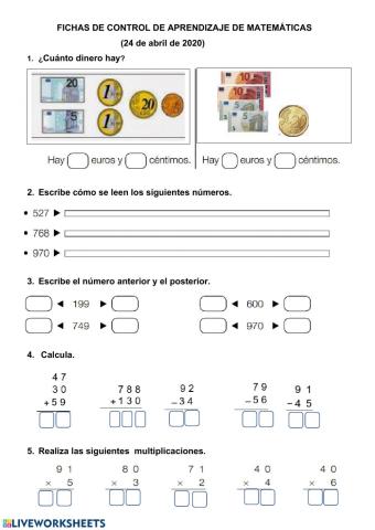 Ficha de aprendizaje de matemáticas