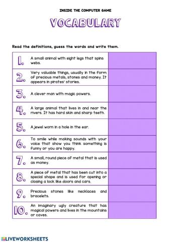 Vocabulary - inside the computer game