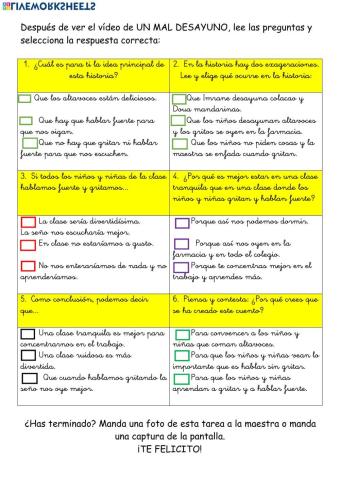 Comprensión UN MAL DESAYUNO