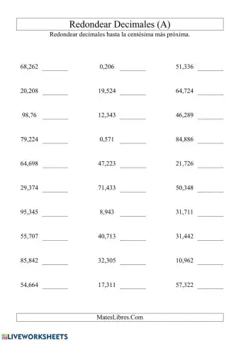 Redondeo de decimales a la centésima