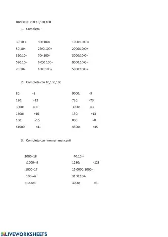 Dividere per 10,100,1000