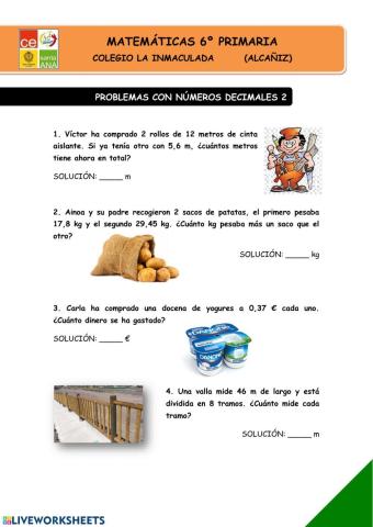 Refuerzo problemas con números decimales 2