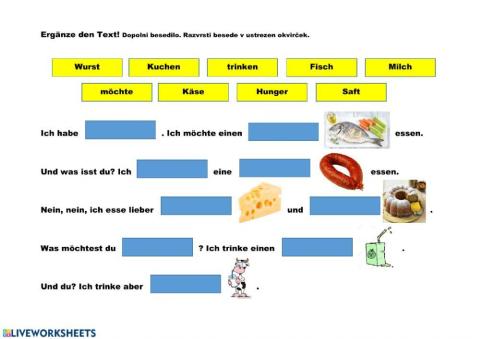 Ich möchte ... essen und trinken