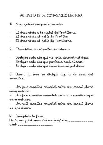 COMPRENSIÓ LLEGENDA SANT JORDI