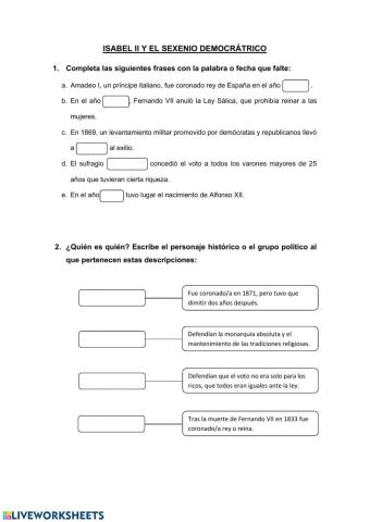 ISABEL II Y EL SEXENIO DEMOCRÁTRICO