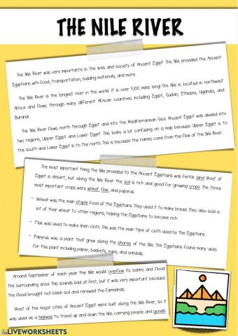 The Nile river: reading comprehension