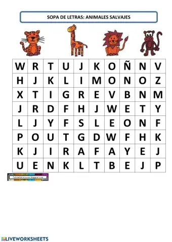 Sopa de letras animales salvajes