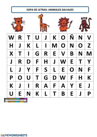 Sopa de letras animales salvajes