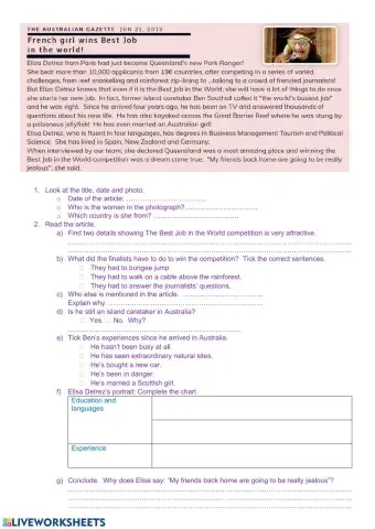 Best Job in the World Reading comprehension