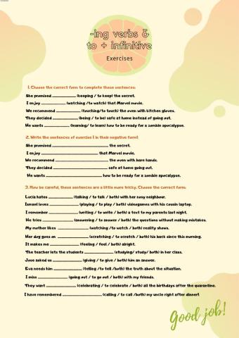 -ing verbs and to + infinitive exercises
