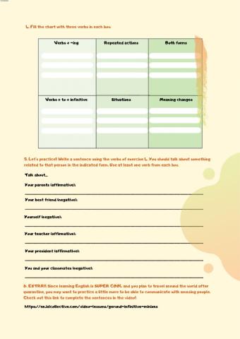 -ing verbs and to + infinitive exercises 2