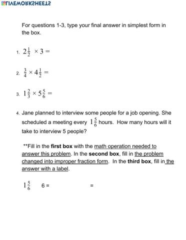 Multiplying Mixed Numbers and Whole Numbers