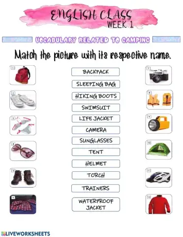 Vocabulary related to camping