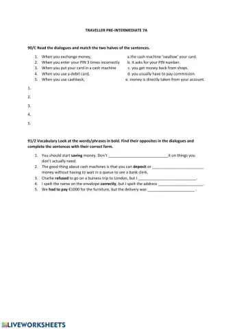 Traveller Pre-Intermediate 7a Reading Vocabulary