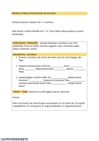 Tiere - mündliche Prüfung