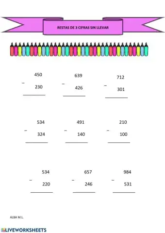 Resta de 3 cifras sin llevar