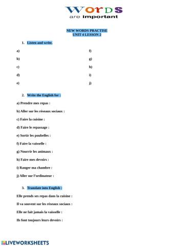 New words 6è U4L2 Practise