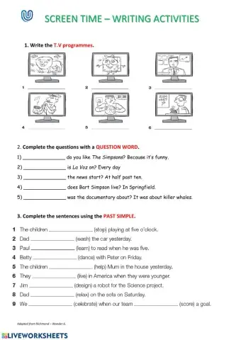 Screen time - writing activities