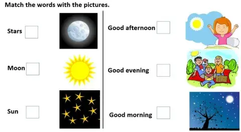 ESL vocab Sun, moon, stars, good morning, good evening, good afternoon