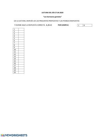 Hoja de respuesta Los Gemelos