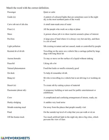 Match the words to the correct definitions
