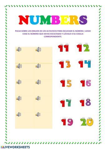 English numbers 11-20