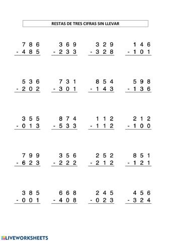 Restes de tres xifres sense portar