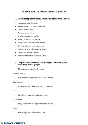 Complemento directo e indirecto