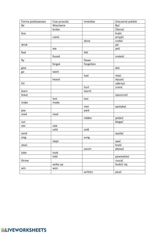 Irregular verbs