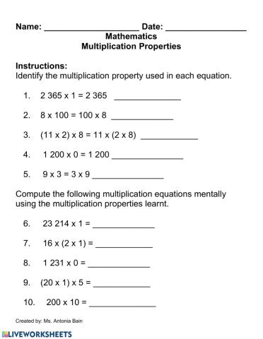 Multiplication Properties