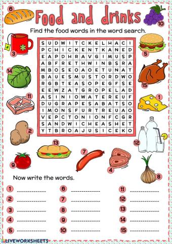 Food and drinks - word search
