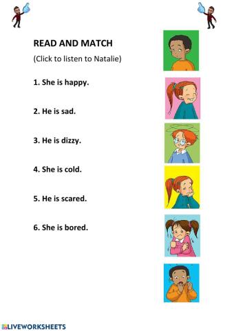 Feelings and emotions, read and match.