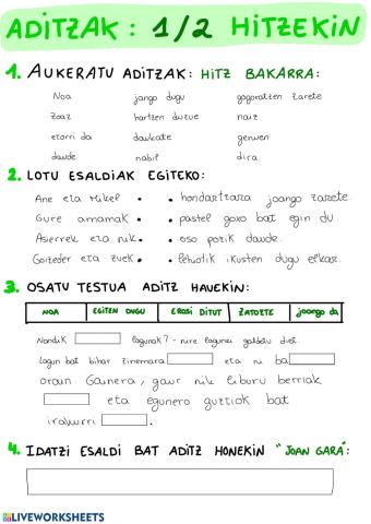 Aditzak 1-2 hitzekin