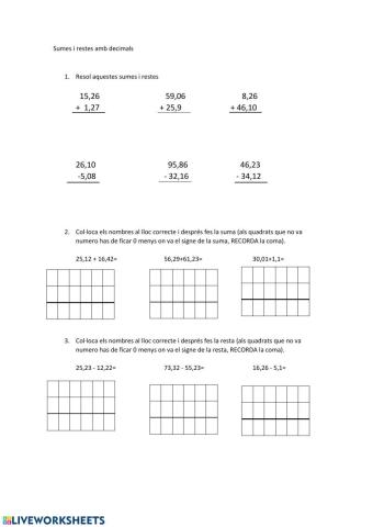 Sumes i restes decimals
