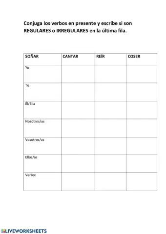 Verbos regulares e irregulares.