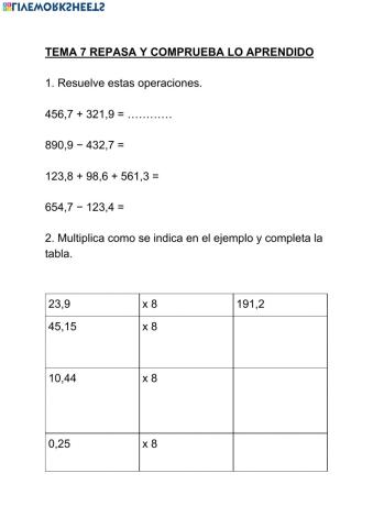 Operaciones con números decimales